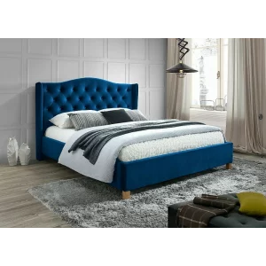 Pat ASPEN Catifea 160x200 Culoare NAVY BLUE/Stejar 