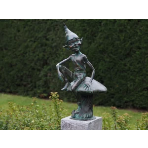 Statuie bronz Pixie pe ciuperca