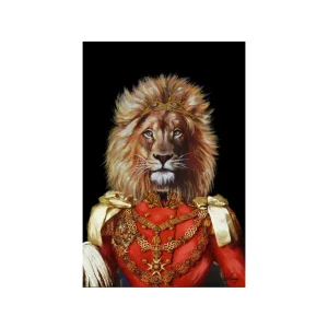 Tablou pictat manual Regele leu cu rama