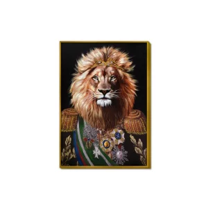 Tablou pictat manual Regele leu cu rama