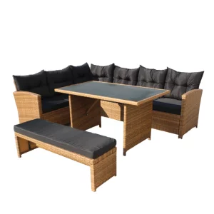 Set de gradina din ratan, maro deschis / negru, MADUL