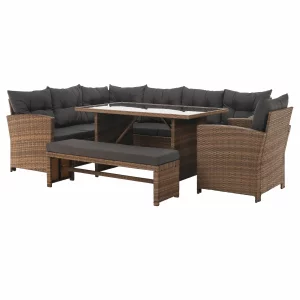 Set de gradina din ratan, gri-maro/maro deschis, SAGIR