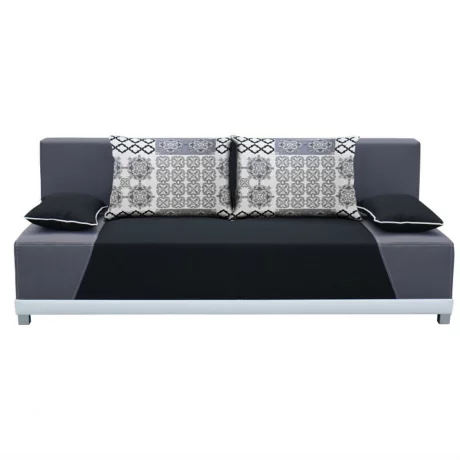 Canapea extensibila, material textil negru/gri/perne gri cu model, ROKAR
