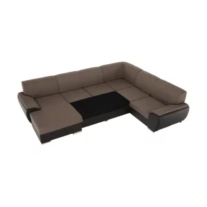 Coltar in forma de U, material textil maro/piele ecologica maro, stanga, EMILY U
