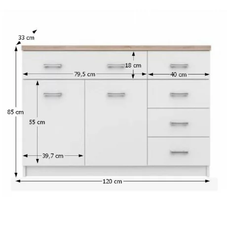 Comoda 2d5s, alb/stejar sonoma, TOPTY TYP 08