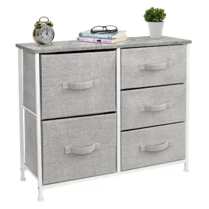 Comoda cu sertare din material textil, gri/alb/gri deschis, ROSITA TYP 3
