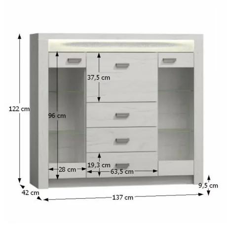 Comoda cu vitrina, frasin alb, INFINITY I-08