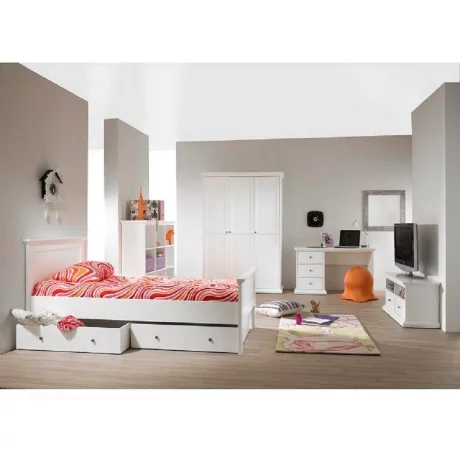 Comoda TV 77812, PAL infoliat/MDF lacuit, alb, PARIS