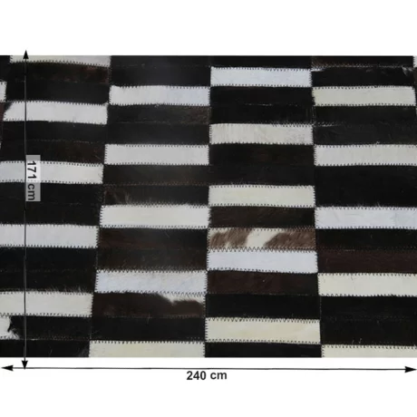 Covor de lux din piele, maro/negru/alb, patchwork, 171x240, PIELE DE VITA TIP 6