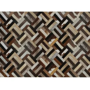 Covor de lux din piele, maro/negru/bej, patchwork, 140x200 , PIELE DE VITA TIP 2