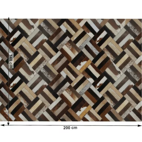 Covor de lux din piele, maro/negru/bej, patchwork, 140x200 , PIELE DE VITA TIP 2
