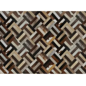 Covor de lux din piele, maro/negru/bej, patchwork, 170x240 , PIELE DE VITa TIP 2