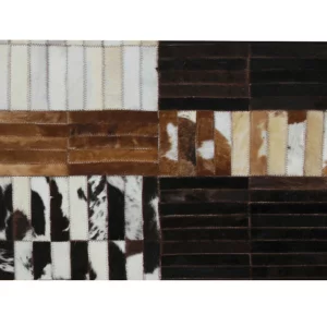 Covor de lux din piele, negru/maro/alb, patchwork, 69x140, PIELE DE VITa TIP 4