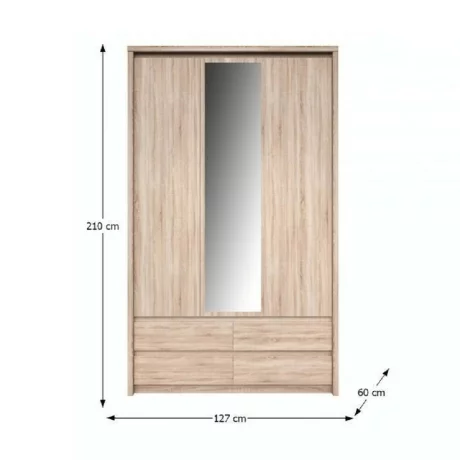 Dulap cu oglinda 3D4S, stejar sonoma, NORTY TYP 1