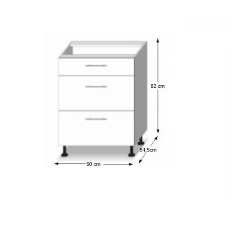 Dulap inferior cu 3 sertare D60, alb super luciu HG, LINE ALB