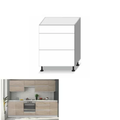 Dulap inferior cu 3 sertare, stejar sonoma/alb, LINE D60S3