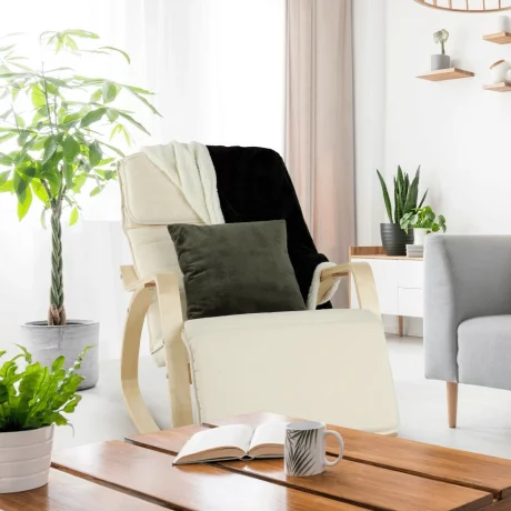 Fotoliu balansoar, lemn pin, textil crem, SIVERT