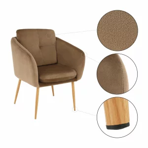 Fotoliu design, tesatura din catifea maro, AVETA