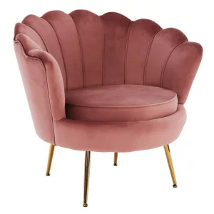 Fotoliu in stil Art-deco, catifea Velvet roz/crom auriu, NOBLIN