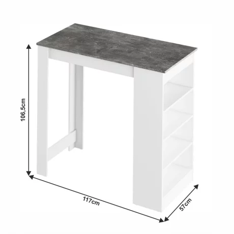 Masa de bar, alb/beton, 117x57 cm, AUSTEN