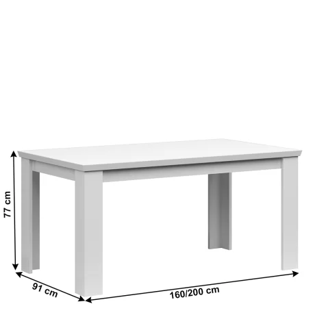 Masa de luat masa pliabila, alba, 160-200x91 cm, ARYAN
