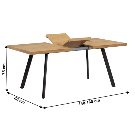 Masa de luat masa, pliabila, stejar / metal, 140-180x80 cm, AKAIKO