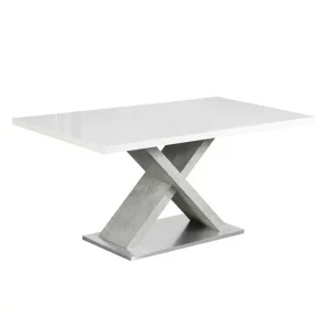 Masa dining, alb HG extra lucios/beton, 160x90 cm, FARNEL