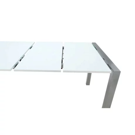 Masa dining, pliabila, MDF / metal, alb stralucitor HG, 150-190-230x90 cm, DARO