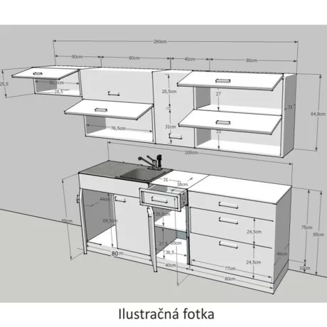 Mobilier de bucatarie, alb/wenge, JURA NEW B ZS 2,6m