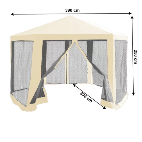 Pavilion cort pentru gradina, 3,9x2,5x3,9m, bej / negru, RINGE TIP 2 + 6 laturi