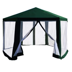 Pavilion cort pentru gradina, 3,9x2,5x3,9m, verde / alb, RINGE TIP 1 6 laturi
