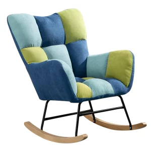 Scaun balansoar design, patchwork albastru / verde, KEMARO