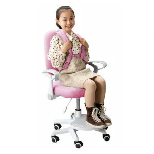 Scaun reglabil cu suport pentru picioare si curele, roz/alb, ANAIS