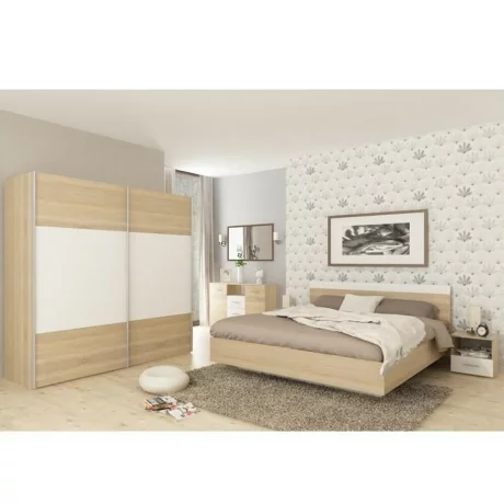 Set complet dormitor (pat 160x200 cm), stejar, sonoma/alb GABRIELA