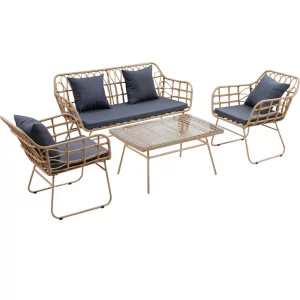 Set de gradina din 4 piese din ratan, natural / gri, TAJRO