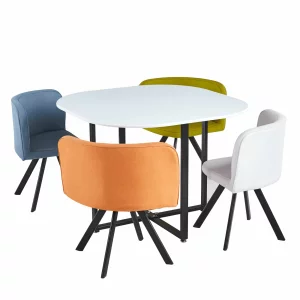 Set de mobilier dining 1+4, alb/culori mixte, BEVIS NEW