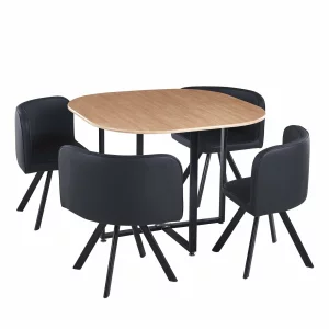 Set de mobilier dining 1+4, stejar/negru, BEVIS NEW