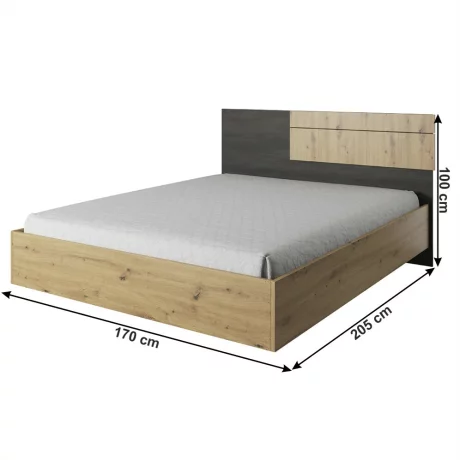 Set dormitor (pat + 2x noptiera + dulap), stejar artizan/ pin norvegian negru, BAFRA