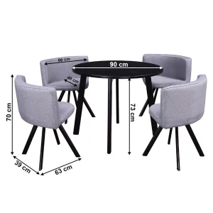 Set masa cu scaune 1 + 4, negru / gri deschis, BEVAN