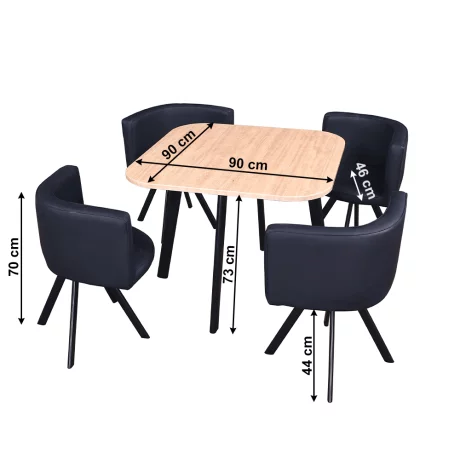Set masa cu scaune 1 + 4, stejar / negru, BEVIS